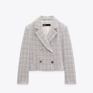 Zara double breasted textured weave jacket